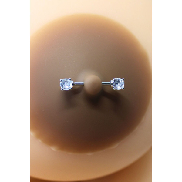 Paire de cache-tétons piercing barre faux diamant peau foncée 